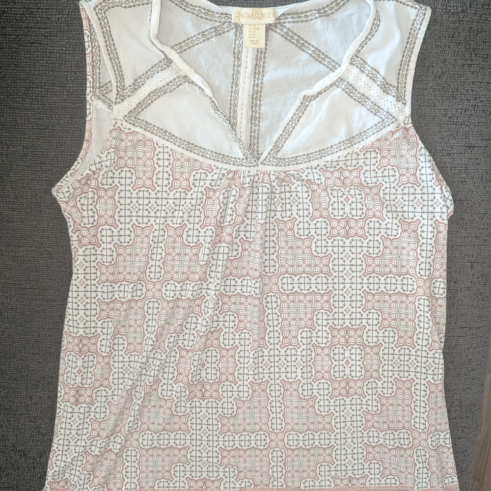 Cynthia Rowley White and Pink Patterned Blouse
